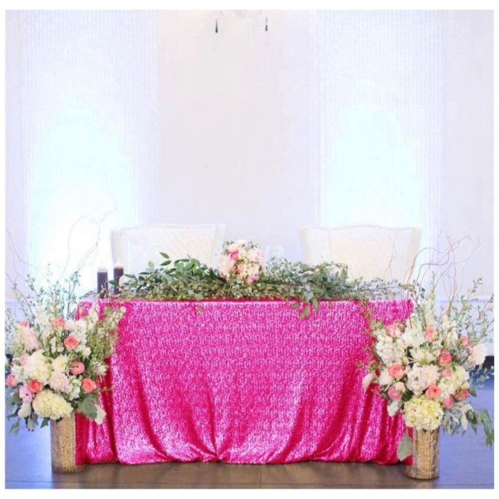 Hot Pink 60x102 Inch Sequin Rectangle Tablecloth Wedding Party Table Cover Linen